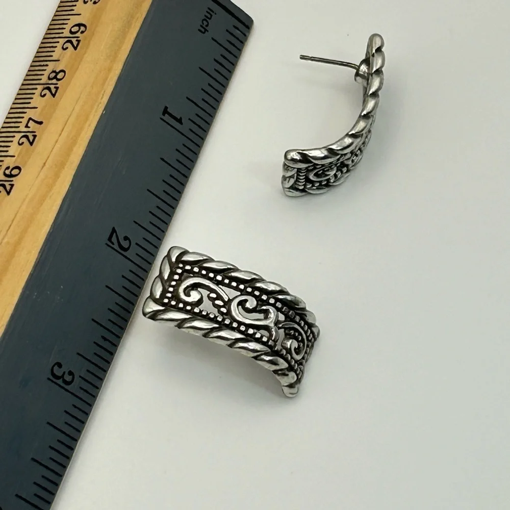 Brighton Jewelry Vintage Post Earrings Curved Studs Silver Plated No Backs - Picture 9 of 9